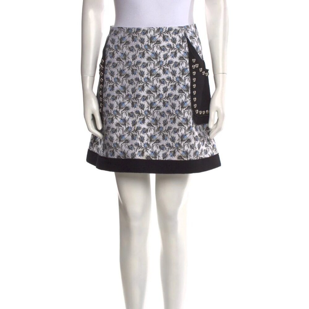 Giambattista Valli Studded Floral Jacquard Mini Skirt Blue Grey White  Sz XS 40